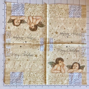 3 servilletas navideñas de decoupage, Ángeles de Rafael con caligrafía, 13" x 13" desplegadas imagen 2