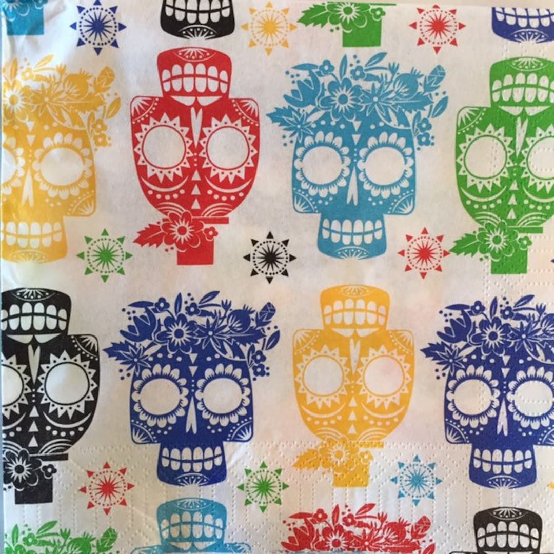 3 Decoupage Napkins - Multi-color Día De Los Muertos Day of the Dead ...
