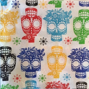 3 Decoupage Servietten - Multi-Color D'a De Los Muertos Tag der Toten Calavera Schädel, 13 "x 13"