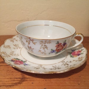Vintage French  F.D. Chauvigny Porcelain Teacup and Saucer Set