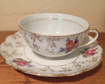 Vintage French  F.D. Chauvigny Porcelain Teacup and Saucer Set