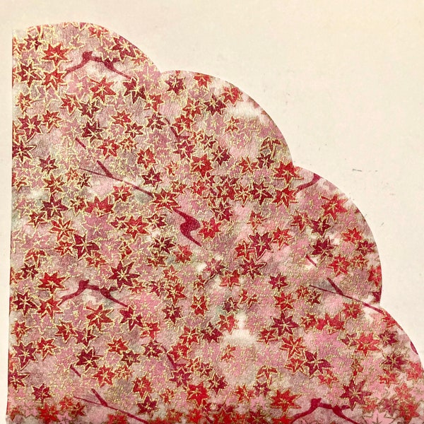 3 serviettes de table rondes japonaises en papier de riz, Nareg, petites feuilles d'érable rouge dorées à l'international, 14 x 14 po. dépliée