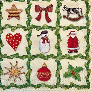 デコパージュ ドリンク ナプキン 3 枚、クリスマス アイコンとおもちゃ 36 個、展開時 10 インチ x 10 インチ
