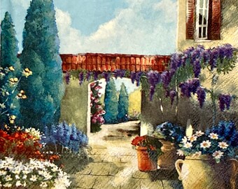 3 Decoupage Napkins, Flowering Terrace, 13" x 13" Unfolded