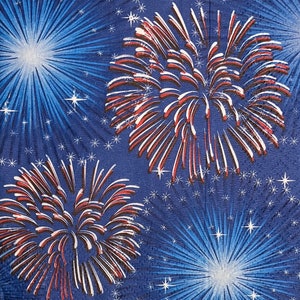 3 serviettes de table à servir, feu d'artifice du 4 juillet 10 x 10 po. non pliée