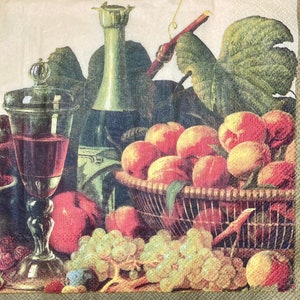 3 tovaglioli per decoupage vintage del Met Museum, pittura di vino di frutta Severin Roesen 13" x 13" aperto