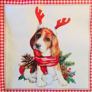 3 Decoupage Luncheon Servietten, Weihnachten Beagle Hund 13" x 13" Unfolded