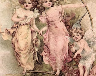 3 serwetki do decoupage'u, Sagen Vintage Angel Fairies Painting, 13" x 13" po rozłożeniu