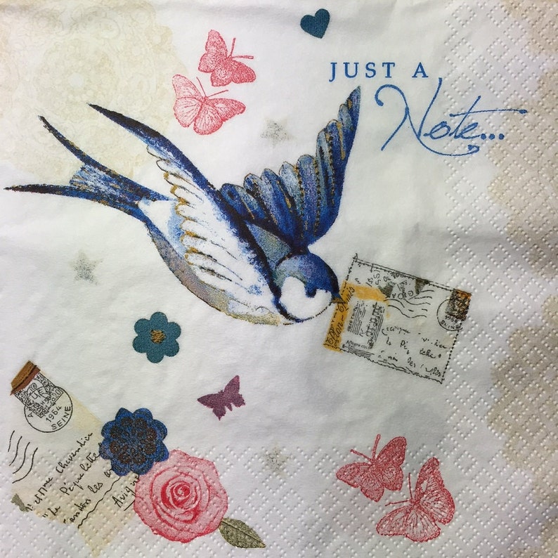 3 Decoupage Napkins Just a Note Bluebird Delivering Love Etsy