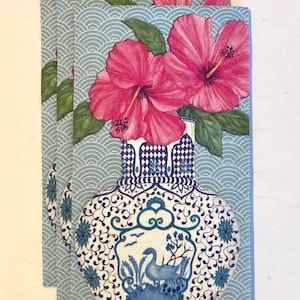 3 Decoupage Hostess Servetten Hibiscus Bloemen in Chinese Vaas, 13"x16" Uitgevouwen