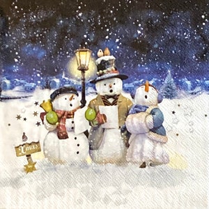 3 Decoupage Napkins, Singing Snowmen, 13" x 13" Unfolded
