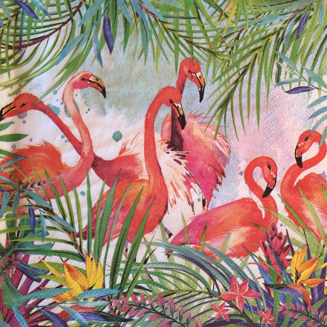 3 Decoupage Napkins Tropical Pink Flamingos Flock Etsy