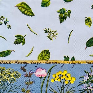 3 guardanapos para bebidas decoupage, folhas de ervas vintage, 10” x 10” desdobrados