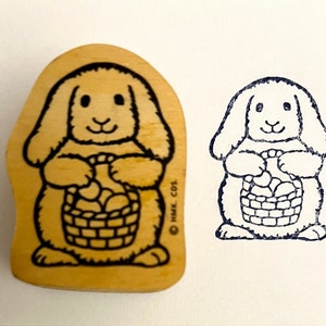 Cartes vintage Hallmark, panier d'oeufs de lapin de Pâques, petit tampon en caoutchouc en bois, 1,25 x 1,75 po.