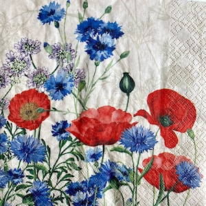 3 Decoupage Servietten, Eco Wild Poppies Garden, 13&quot;x13&quot; ungeöffnet