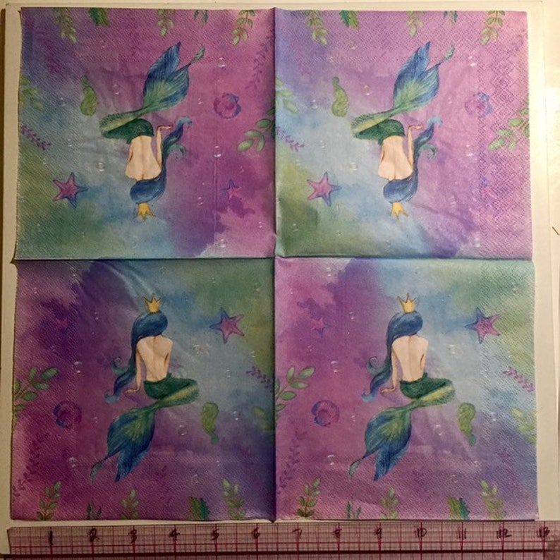 3 Decoupage Napkins Mermaid Purple Fantasy 13 X Etsy
