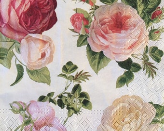 3 knipservetten, zachte, volle rozen 13 x 13 inch, opengevouwen