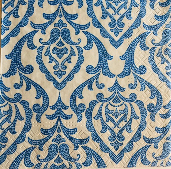 3 Decoupage Napkins Mosaic Blue Tile Design 13 x Etsy