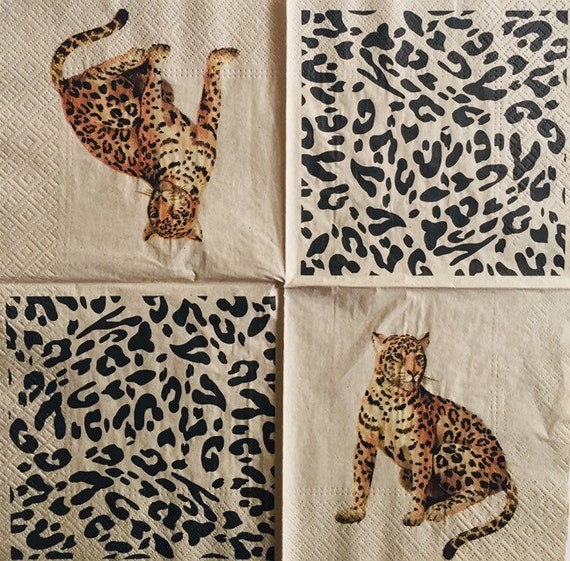 Leopard B/W crafts 4 x paper napkins for decoupage scrapbooks 
