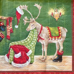 3 servetten decoupage, Kathy Wohlfahrt Germany Funny Santa After Christmas Night, 13 x 13 inch, uitgevouwen