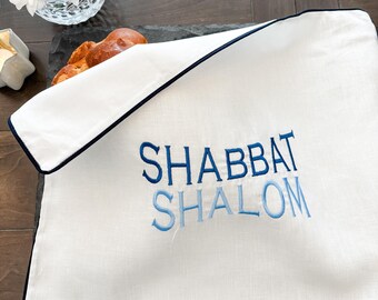 Jewish Couple Gift For Shabbat Challah Cover Jewish Gift For Wedding Ceremony Gift Challah Cover Ivory Linen Embroidered Bread Cover Blue