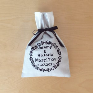 Hellgrau Leinen,Bräutigam Glasbeutel,Jüdische Hochzeit,bestickte Gunst Tasche,Chuppah,Bruchglasbeutel,Jüdische Hochzeitszeremonie,Elegante Hochzeit