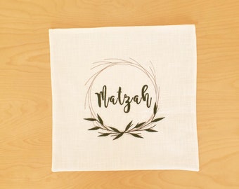 Wiosna, Pascha, Lniana haftowana okładka na macę, Pesach, Święto Paschy, Tradycja żydowska, Święto żydowskie, Żydowska gospodyni, Botaniczny, Stół sederowy
