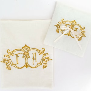 Broderie d&#39;or Chuppah Smash Glass Pouch Breaking Glass Bag and ring Pillow Set Personalized Groom Jewish Wedding Chuppa Ring Bearer Pillow