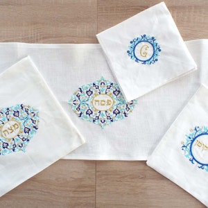 Passover Table Set,Passover table runner,Matzah Cover,Afikoman Bag,2 napkins Passover Table,Jewish Hostess Gift,Pesach,Passover,Lel Haseder
