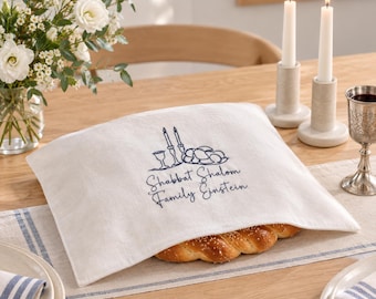 Jewish Couple Personalized Gift For Shabbat Challah Cover Jewish Gift For Wedding  Gift for jewish Hostess Challah Cover Ivory and Blue