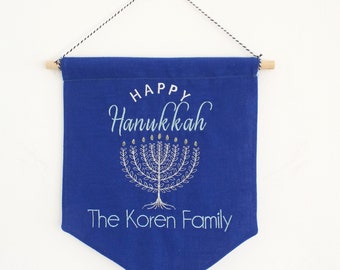 Personalzied Hanukkah Banner,Blue Hanukkah Flag Banner,Chanukah Flag Banner,Jewish Gift,Hanuukah Gift,Hanukkah Decor,Hanukkah wall banner