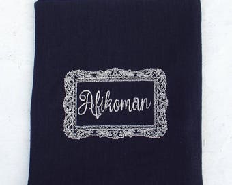 Silver Embroidery Afikomen bag navy Blue Linen Matzho Matzha Seder Table Jewish tradition Seder Pasach Passover Table  Passover Seder