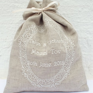 Wedding Gift For Jewish Couple Wedding Shower gift for Breaking The Bag Ceremony Natural linen Smash bag Personalized For Jewish Groom Gift