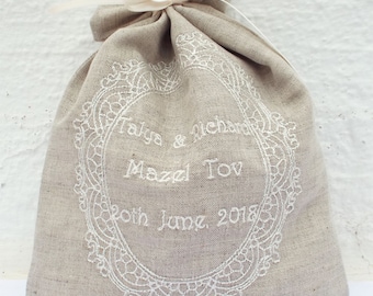 Hochzeitsgeschenk für jüdisches Paar Hochzeit Dusche Geschenk für das Brechen der Beutel-Zeremonie Natürliche Leinen Smash Tasche personalisiert für jüdischen Bräutigam Geschenk