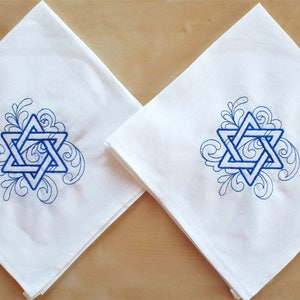 Magen David Napkins Set of 2 Jewish Table decor Jewish Wedding Gift Jewish Hostess Gift Blue White Modern Judaica Jewish Tableware