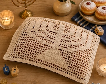 Hanukkah Jewish Gift  Crochet Challah Cover Menorah Challah Cover  Jewish Gift Shabbat Jewish Gift Jewish Wedding Gift Crochet Hand Made