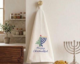 Chrismukkah Kitchen Towel,Embroidered Chrismukkah Tea Towle Chrismukkah,Hanukkah Hand Towel,Hanukkah Tea Towel,Hanukkah DishTowel