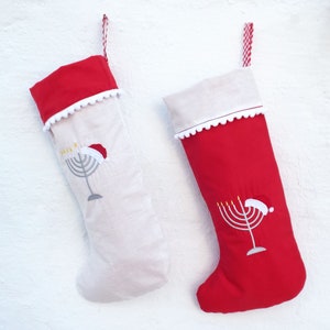 Mixed Faith Hanukkah StockingEmbroidered,Hanukkah stocking,Christmas Hanukkah Stocking ,Menorah Santa Stocking,Jewish Gift,Christmas Decor