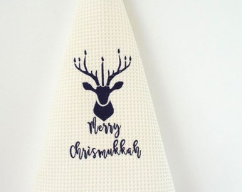 Chrismukkah Kitchen Towel,Embroidered Chrismukkah Tea Towle Chrismukkah,Hanukkah Hand Towel,Hanukkah Tea Towel,Hanukkah DishTowel