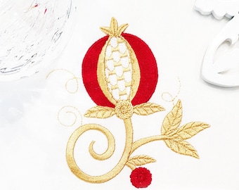 2 Pomegranate Napkins,Embroidered Napkins,Elegant Napkins,Rosh Hashana Gift,Rosh Hashana Table,Jewish New Year Gift,Judaica,Red and Gold