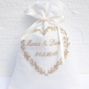 Golden Heart,Gold Monogram,Jewish Wedding,Ivory Embroidery Bag,Smash Bag,Chuppah,Breaking Glass Bag ,Name Initials Bag, Flower Heart,Bride