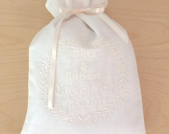 Hochzeitsgeschenk für jüdisches Paar Hochzeit Dusche Geschenk für das Brechen der Glaszeremonie Weiß Leinen Smash Tasche personalisiert für jüdischen Bräutigam Geschenk