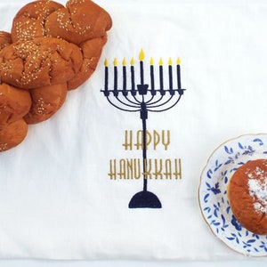 Embroidered Hanukkah Challah Cover,Shabbat Bread Cover,Jewish Wedding Gift,Menorah Challah Cover,Jewish Hostess,Jewish Tradition,Jewish Gift