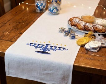 Hanukkah Table Runner Let there be light Table Runner Blue Menorah Chanuka Table Hanukkah Decor Hanukkah Gift Jewish Gift Modern Judaica