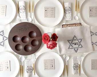 Gift For Jewish Couple  Matzah Cover Afikoman Bag and Table Runner Set Gift for Jewish Holiday Jewish Hostess Gift For Passover Magen David