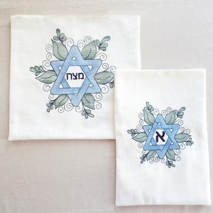 Maden David Embroidered Matzah Cover and Afikoman Bag,Linen Passover Set,Jewish Home,Spring,Jewish Holiday,Pessach,Passover Gift,Seder Table