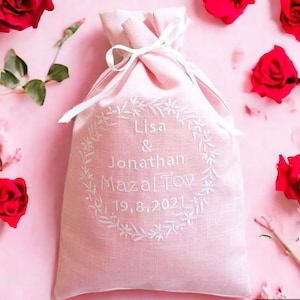Barbie Pink Jewish Wedding Gift  Groom Glass Bag For Jewish Wedding,Embroidered Favor Bag,Chuppah,Breaking Glass Bag Pink Jewish Wedding