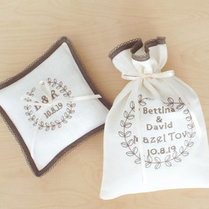 Jewish Wedding Chuppah,Natural Beig,Elegant Ring Pillow and Groom Smash Bag Set,Wedding Set,Under the Chuppah,Smash Glass Pouch,Smashed It