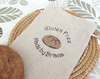 Gluten free Linen Bread Bag Personalized Embroidered Linen Bread Bag Eco friendly Bread Bag  Reusable Home made bread Bag Hostess Gift