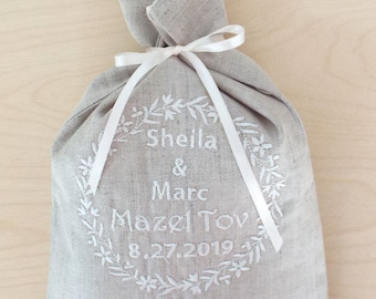 Wedding Gift For Jewish Couple Wedding Shower gift For Breaking The Glass Ceremony Natural Linen Smash bag Personalized For Jewish Groom